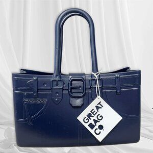 Great Bag Co M Sapphire Rubber Tote Jean Pants Design Shoulder Handbag Navy NWT
